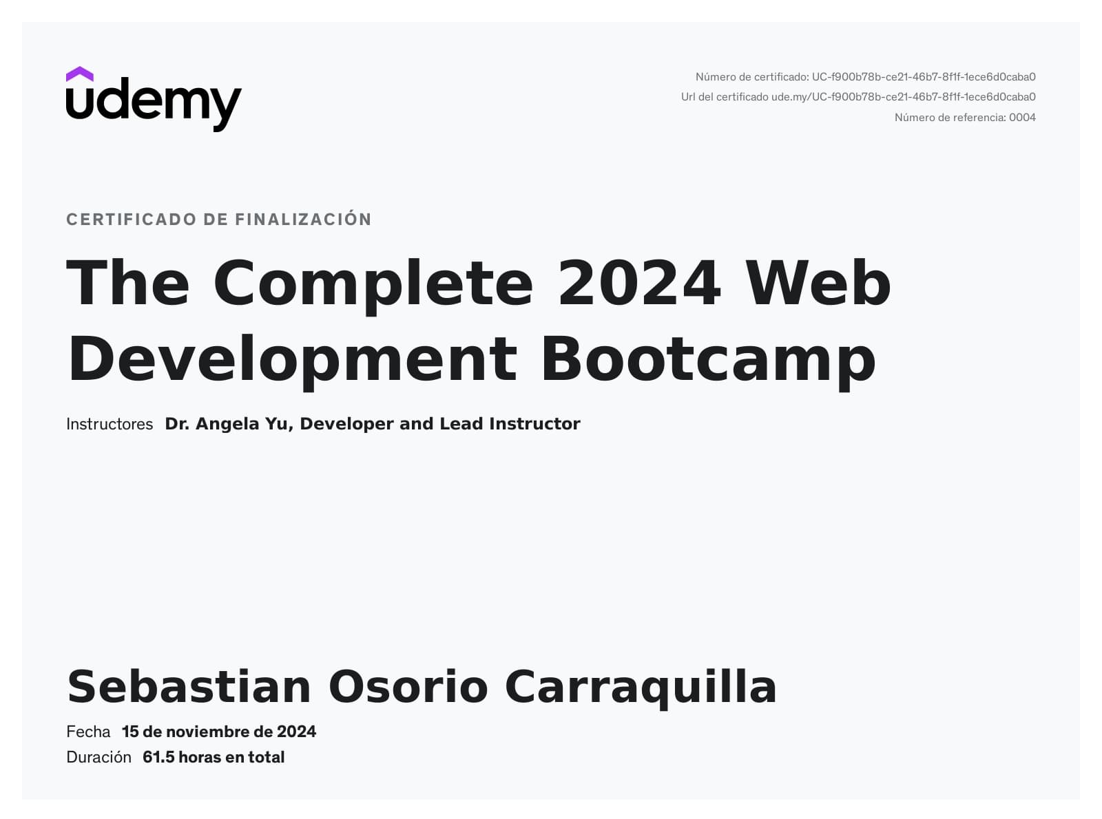 The Complete Full-Stack Web Development Bootcamp Certificate
